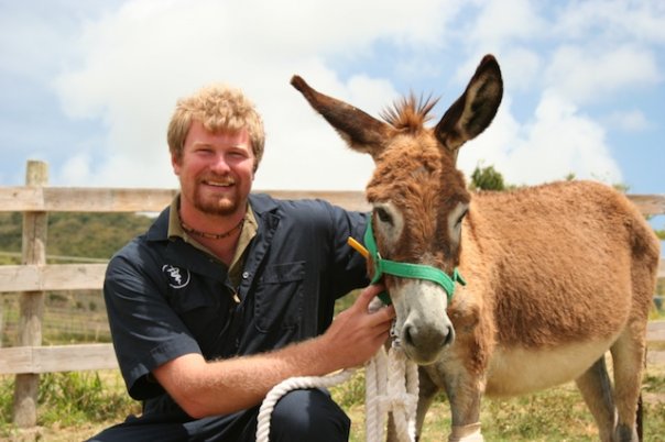 Dr. Tim with his vet school surgery donkey: Green Scrubs